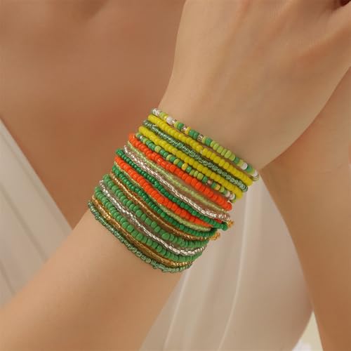 Fuqimanman2020 18Pcs Boho Stackable Beaded Bracelets for Women Colorful Handmade Multilayered Rice Beads Anklets Set Summer Beach Bohemian Jewelry Gift - color: Style 1 Green
