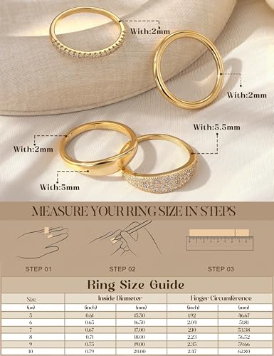 LOLIAS 14K Gold Plated Stackable Rings for Women Non Tarnish - Dainty Cubic Zirconia Wedding Bands Ring Set Minimalist Trendy Statement Engagement Promise Thumb Rings Stacking Size 5-10 - style: Unique-14K Gold Plated