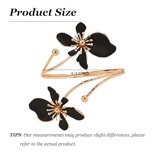 Arm Cuff Jewelry for Women Adjustable Flower Cuff Bangle Bracelet Gold Armband Upper Jewelry Gifts for Women Boho Western Accessories - color: A9:black flower