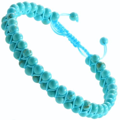 MASSIVE BEADS Double Layer Natural Chakra Healing Power Crystals Macrame Bracelet Yoga Stone Beads Gemstone Meditation Relax Anxiety Bangle for Unisex Women Men - color: Turquoise, size: 4mm