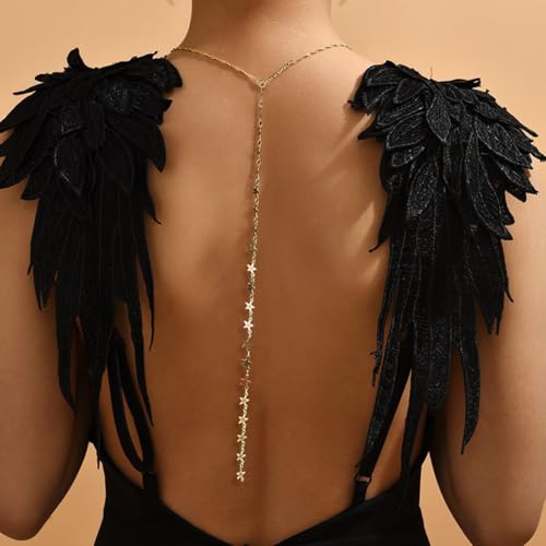 Star Sequin Backdrop Necklace for Women Backless Dress Back Necklace Stars Drop Back Chain Body Jewelry - color: Gold