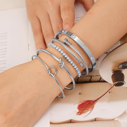 18 K Gold Plated Love Bangle Bracelet Stack Cuff Jewelry for Women Jewelry Set for Women Gift with Box - style: style16