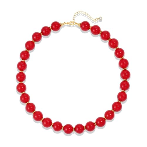 Colorful Beaded Necklace for Women Chunky Resin Beads Choker Necklaces Boho Statement Necklace Summer Vacation Y2K Jewelry - color: Red