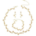 Elegant Brides Austrian Crystal Flower Choker Necklace Drop Dangle Earring Bracelet Wedding Jewelry Set for Bridesmaid Prom Costume Jewelry Set for Women - color: Champagne-Gold Plated