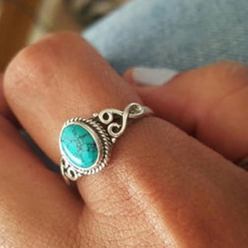 Turquoise Ring Handmade Boho Vintage Statement Thumb Knuckle Ring Western Country Concert Jewelry Gift for Women Wife Mom Sister Friend