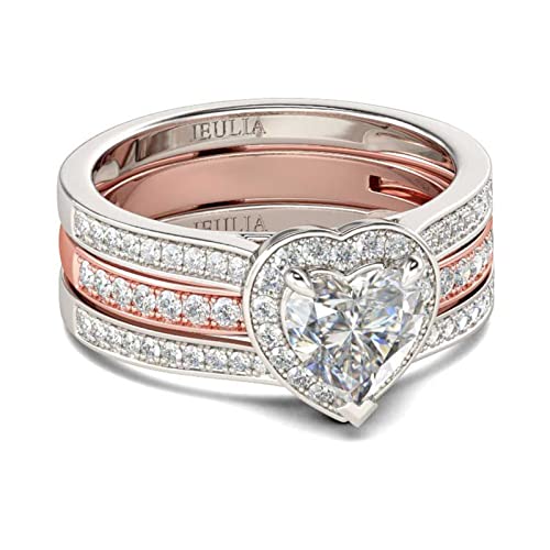 Jeulia Engagement Interchangeable Ring Set for Women Heart Cut Sterling Silver Wedding Promise Brilliant Classic Band Fashion Anniversary Rose Gold Halo Diamond Bridal with Jewelry Box - color: Rose gold