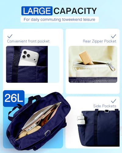 Tote Bag for Women, 26L Capacity Travel Purses Work Bag, Small Zipper Tote Bag for Travel Nurse Gym Teacher - color: Navy Blue