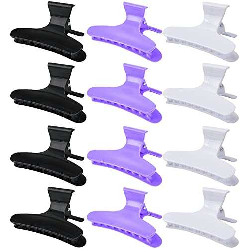 Ondder Professional Salon Hair Clips for Styling, Cutting, Coloring - Butterfly Claw Clamps and Hair Accessories for Women and Girls - color: Black & White & Purple