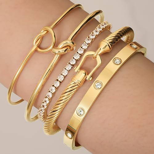 18 K Gold Plated Love Bangle Bracelet Stack Cuff Jewelry for Women Jewelry Set for Women Gift with Box - style: style1