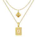 KELORIS PATH Layered Initial Necklaces for Women, 18K Gold Plated Stainless Steel Necklaces Set with Dainty Four Leaf Clover Square Cutout Letter Pendant, Fashion Jewelry for Gifts - style: O Letter