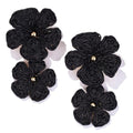 Boho Flower Earrings Statement Raffia Dangle Earrings Cute Floral Jewelry Trendy Summer Beach Vacation Outfits for Women - color: Black