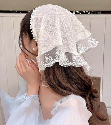 Huachi White Bandanas Head Scarf Headband for Women’s Hair - Lace Hair Scarf Bandana Headband - Cute Stylish Head Kerchief Summer Accessories - color: White