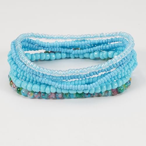 Caiyao Bohemian Multilayer Stackable Seed Beaded Bracelets Colorful Crystal Glass Beads Strand Bangle Bracelet BFF Wristbands Bracelet for Women Summer Beach Hawaii Jewelry Birthday Gifts - color: Blue 4