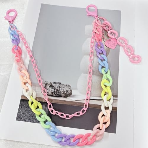 Y2k Heart Pendant Rainbow Acrylic Pants Trousers Chain for Women Chunky Colorful Resin Removable Love Charm Layered Rock Wallet Belt Pocket Waist Jeans Belly Chains Backpack Body Accessories - color: Pink