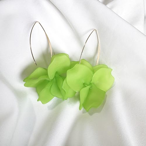 Exaggerated Bohemian Resin Rose Flower Petal Dangle Drop Earrings Long Acrylic Tiered Floral Tassel Earring for Women - color: Green