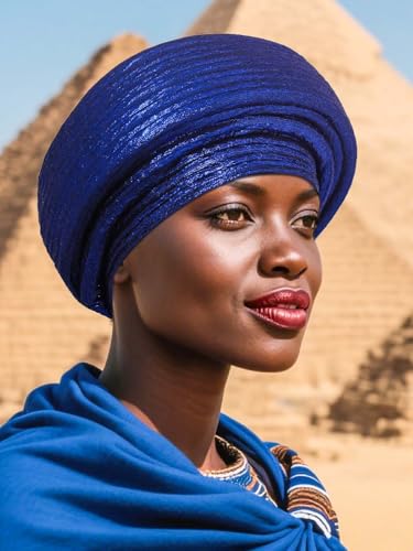 Woeoe African Head Wraps for Black Women Gold Pre Tied Headdress Wedding Turban Hats - color: Royal Blue