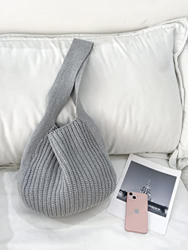 ENBEI Women's Crochet Tote Bag Knit Shoulder bag,Aesthetic Bag,Cute Eco-Friendly Tote for Travel,Daily Use,Gift Box Packaging - color: Grey