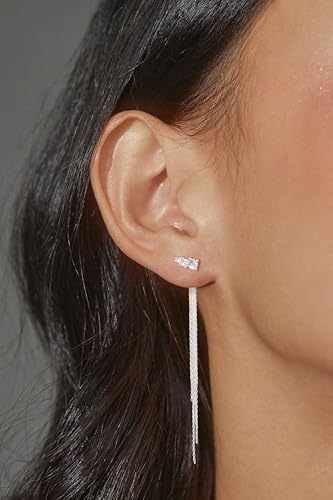 NECOCY Gold Dangle Earrings for Women Non Tarnish 14K Gold Plated Drop Wedding Hypallergenic Earring Dainty Long Hanging Chain CZ Pearl Threader Earrings Trendy Silver Plated Jewelry for Women - style: Silver&Style11