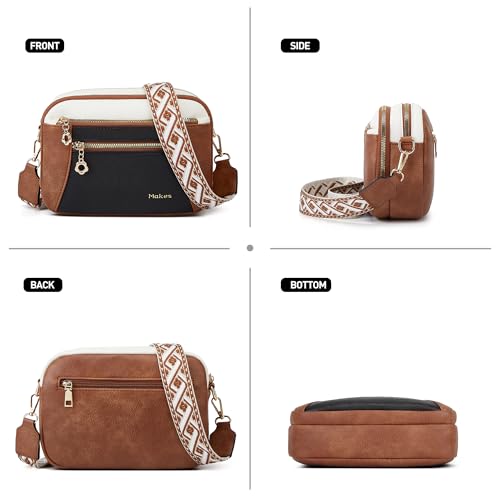 Crossbody Purse for Women Small Crossbody Bags Trendy Vegan Leather with Adjustable Shoulder Straps Gift for Mother Wife Mom - color: Beige With Black and Brown Extravagant