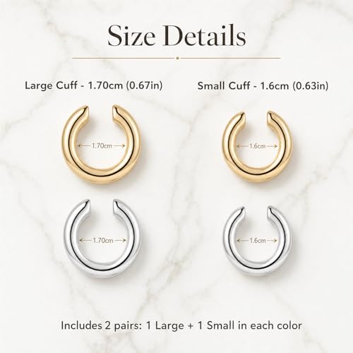 2 Pairs Ear Cuff Earrings for Women Chunky Gold Huggie Ear Cuff Silver Cartilage Cuff Earrings for Women Non Piercing Small Thick Round Fake Earring Cuff Trendy Jewelry Gift - style: Irregular Black+Silver
