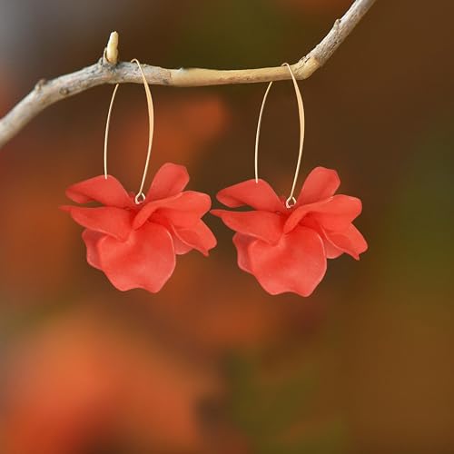 Exaggerated Bohemian Resin Rose Flower Petal Dangle Drop Earrings Long Acrylic Tiered Floral Tassel Earring for Women - color: Red
