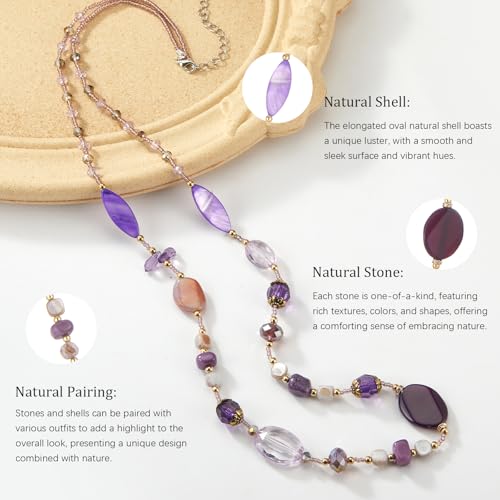 FULU AUTUMN Long Necklaces for Women Trendy Long Chunky Beaded Necklace Boho Fashion Costume Jewelry Mothers Day Gifts for Her - color: Purple
