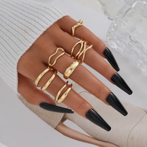 FAXHION 25 PCS Gold Stackable Rings Set for Women, Simple Twist Knuckle Finger Ring Trendy, Dainty Stacking Statement Thumb Rings Pack Jewelry Gift - color: Gold-Irregular