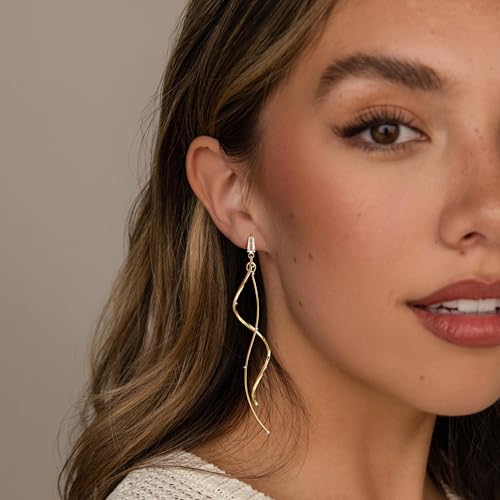 Robaice Gold Long Prom Earrings for Women, 14K Gold Plated Pearl Dangle Drop and Chain Tassel Threader Earrings Dangling，Rhinestone Zirconia Hypoallergenic Bride Party Prom Gold jewelry，Women Gifts - style: C-dangle twist drop