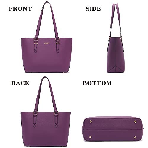 Purses And Wallets Set For Women Work Tote Satchel Handbags Shoulder Bag Top Handle Totes Purse With Matching Wallet - color: A00-3pcs/Set Purple