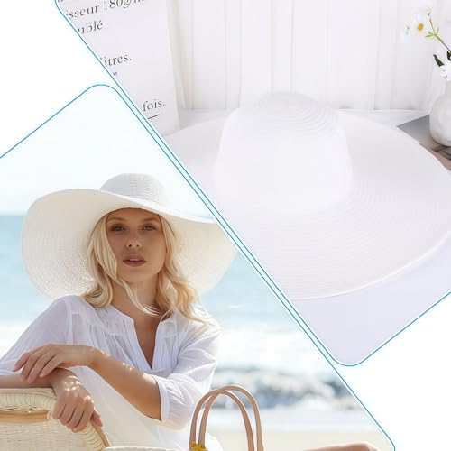 Women Wide Brim Sun Straw Hat Floppy Foldable Roll Up Beach Cap UPF 50 Summer Hat for Holiday Traveling Daily Wearing (Black) - color: White