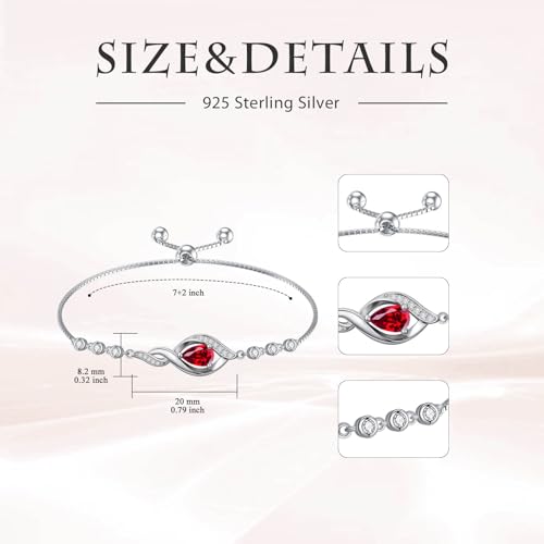 HPQQ Birthstone Bracelet for Women 925 Sterling Silver Infinity Love Jewelry Anniversary Birthday Mothers Day Gifts for Mom Wife Her - color: 07-July-Ruby