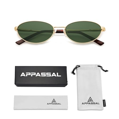 Appassal Retro Oval Sunglasses for Women Mens with Spring Hinge Sunnies AP3696 - color: C2 Gold / Green