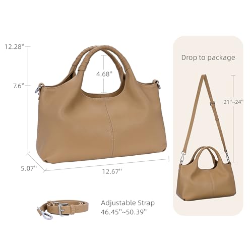 Iswee Genuine Leather Shoulder Bags Purses and Handbags for Women Satchel Designer Cross Body Hobo Medium Size Tote - color: Apricot