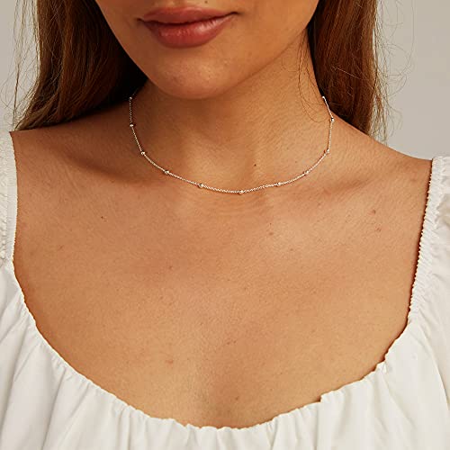 CHESKY 14k Gold Plated/Silver Plated Dainty Necklace for Women, Trendy Satellite Choker Necklace Thin Beaded Layered Choker Necklaces Discs Paperclip Chain Necklaces Womens Simple Jewelry - style: Beaded-Silver