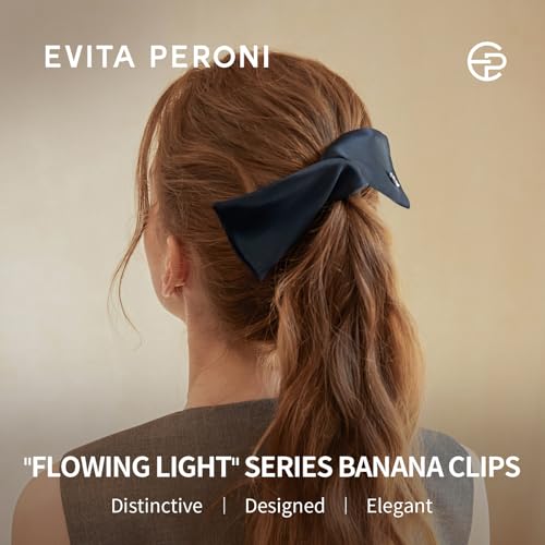 EVITA PERONI Banana Clip with Twistable Wings, Acetate Fabric Ponytail Holder No Damage Hair Clips for Thick Curly Hair Large Claw Clips Elegant Hair Accessories for Women, Navy Blue - color: Navy Blue