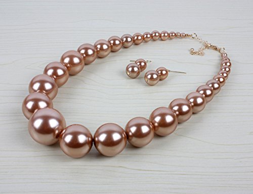 Fuqimanman2020 Chunky Large Simulated Pearl Choker Necklace Drop Dangle Earrings Crystal Bib Big Round Beaded Strand Multicolor Costume Statement Wedding Jewelry Set for Women Brides - color: Champagne