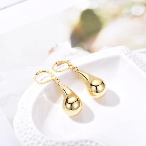 Leverback Earrings Dangle Earrings for Women Dangly Earrings Anniversary Birthday Gifts for Women - style: Post Teardrop-Gold