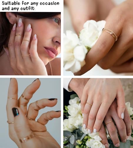 Gold Silver Rings for Women Non Tarnish Stackable 1.3mm Thin Gold Ring 14K Gold Plated Dainty Ring Set Trendy Thumb Pinky Ring Wedding Bands Promise Engagement Gold Jewelry Gifts Size 6-11 - color: gold rings