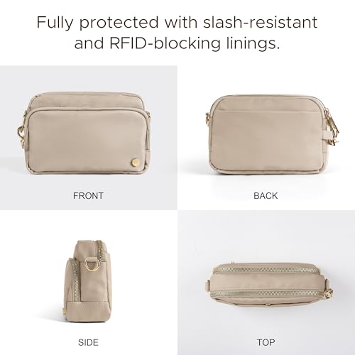Joryin Anti Theft Crossbody Bag for Women, Slash-resistant RFID Blocking Travel Purses, Small Shoulder Bag Handbag, Nylon - color: Latte