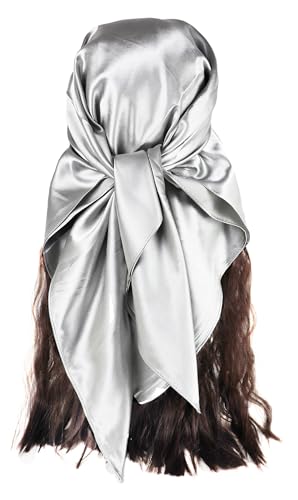 vabovin Satin Head Scarf for Women Solid Color, 35×35 in | Silk Feel Neckerchief, Hair Scarf, Fashion Bandana, Headscarf, Headband, Hair Wrap Sleeping, Daily Fashion Styling - color: 231 Grey