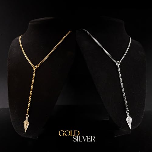 18K Gold Plated Knight's Shield Slip Chain for Women - color: Stainless Steel, size: 27''