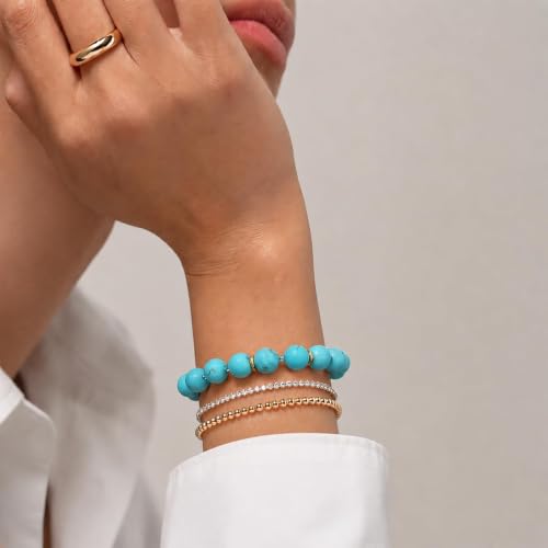 KissYan Beaded Bracelets for Women, Colorful Natural Stone Boho Bead Bracelet for Beach, Handmade Dopamine Gemstone Summer Jewelry Gifts - color: Turquoise