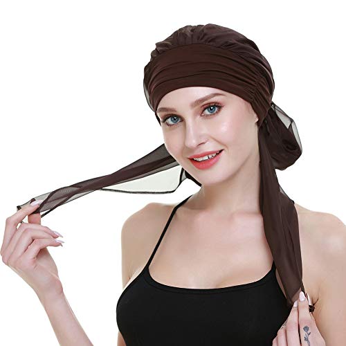 Chemo Headwear Turbans for Women Long Hair Head Scarf Headwraps Cancer Hats - color: Both Brown