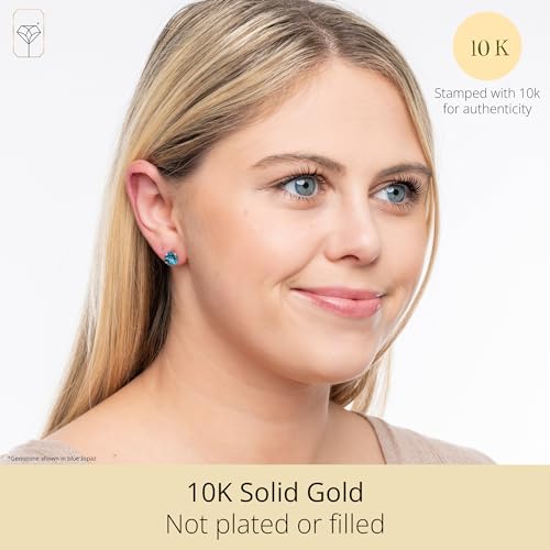 10k Gold 8mm Round Birthstone Stud Earrings for Women by MAX + STONE - color: London Blue Topaz