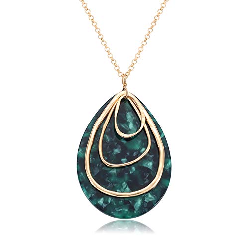 MOLOCH Long Necklace For Women Geometry Teardrop Acrylic Circle Pendant Necklace Statement Boho Acetate Resin Necklace Minimalist Gift - color: Dark green