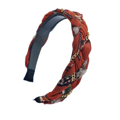 Braided Headband for Women-Vintage Fabric High Crown Headband with Non-Slip Teeth, Cute Boho Knotted Hair Band for Women & Teens (16-Brick Red, One Size) - color: 16-Brick Red