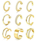 IRONBOX 9Pcs Ear Cuff Earrings for Women 14K Silver/Gold Ear Cuff Non Piercing Cartilage Clip Cuff Earrings Fake Earrings - color: 9Pcs Gold Tone CZ