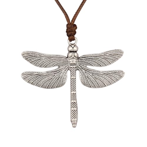 GelConnie Leather Necklace for Women Round Wooden Pendant Long Leather Choker Vintage Sweater Necklace Gold Chunky Boho Necklaces for Women - style: Dragonfly Casual Necklaces
