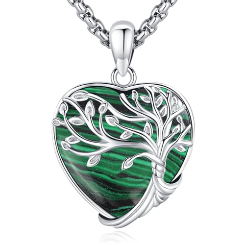 Turquoise/Amethyst/Moonstone/Black Onyx Tree of Life Necklace for Women Hummingbird Necklaces White Gold Plated Copper Jewelry - style: A-Tree of Life -Malachite