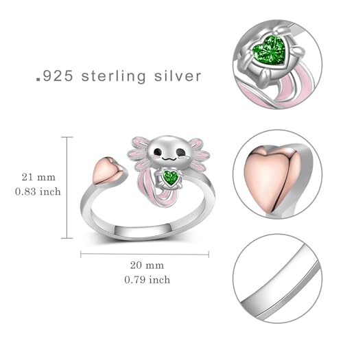 Axolotl Rings 925 Sterling Silver Axolotl Ring Cute Axolotl Jewelry Gift for Women Girls Daughter - color: May